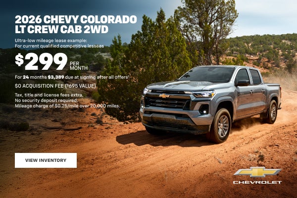 2026 Chevy Colorado LT Crew Cab 2WD. Ultra-low mileage lease example: For qualified lessees with ...